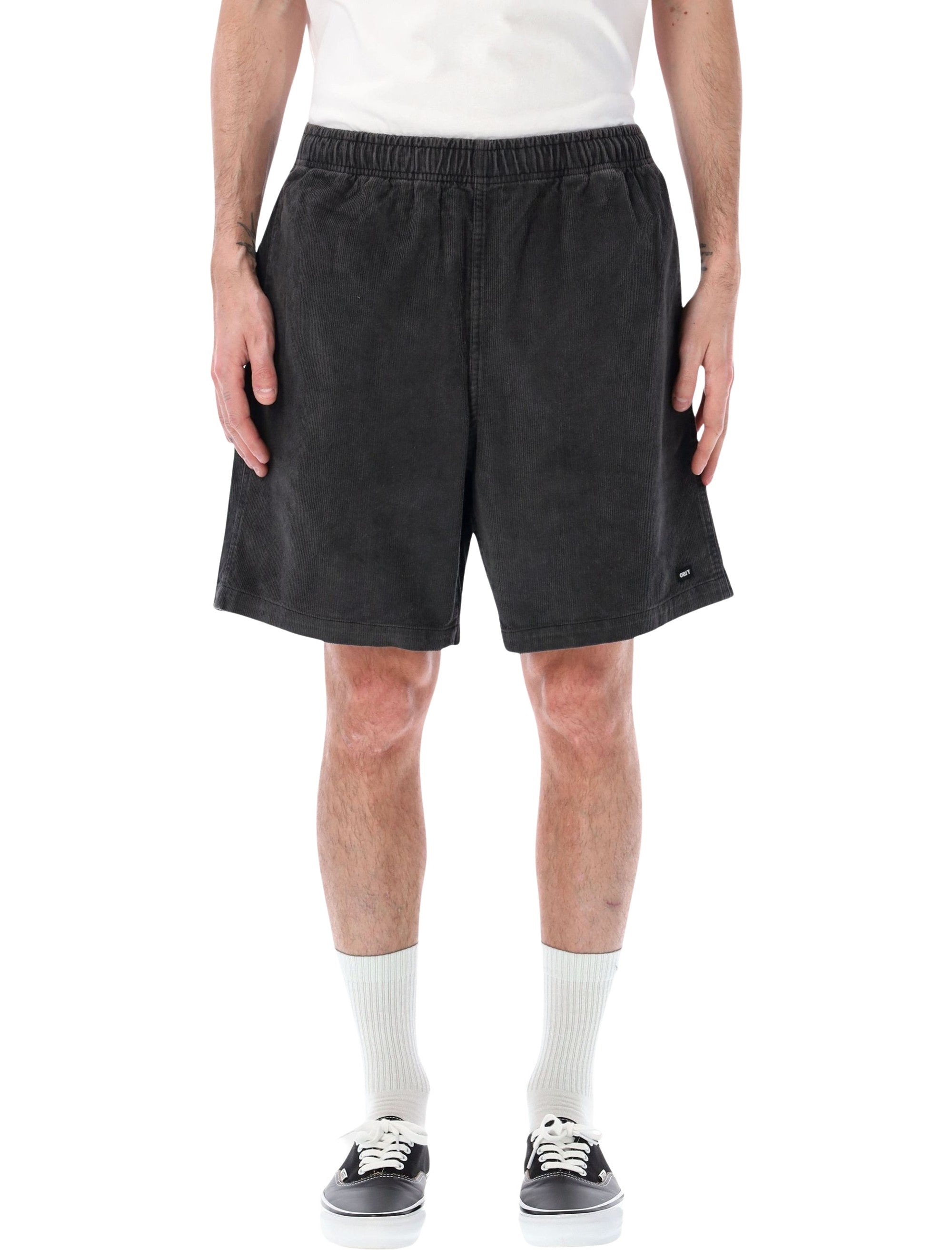 Obey Horizon corduroy cotton shorts Black Faded Wash