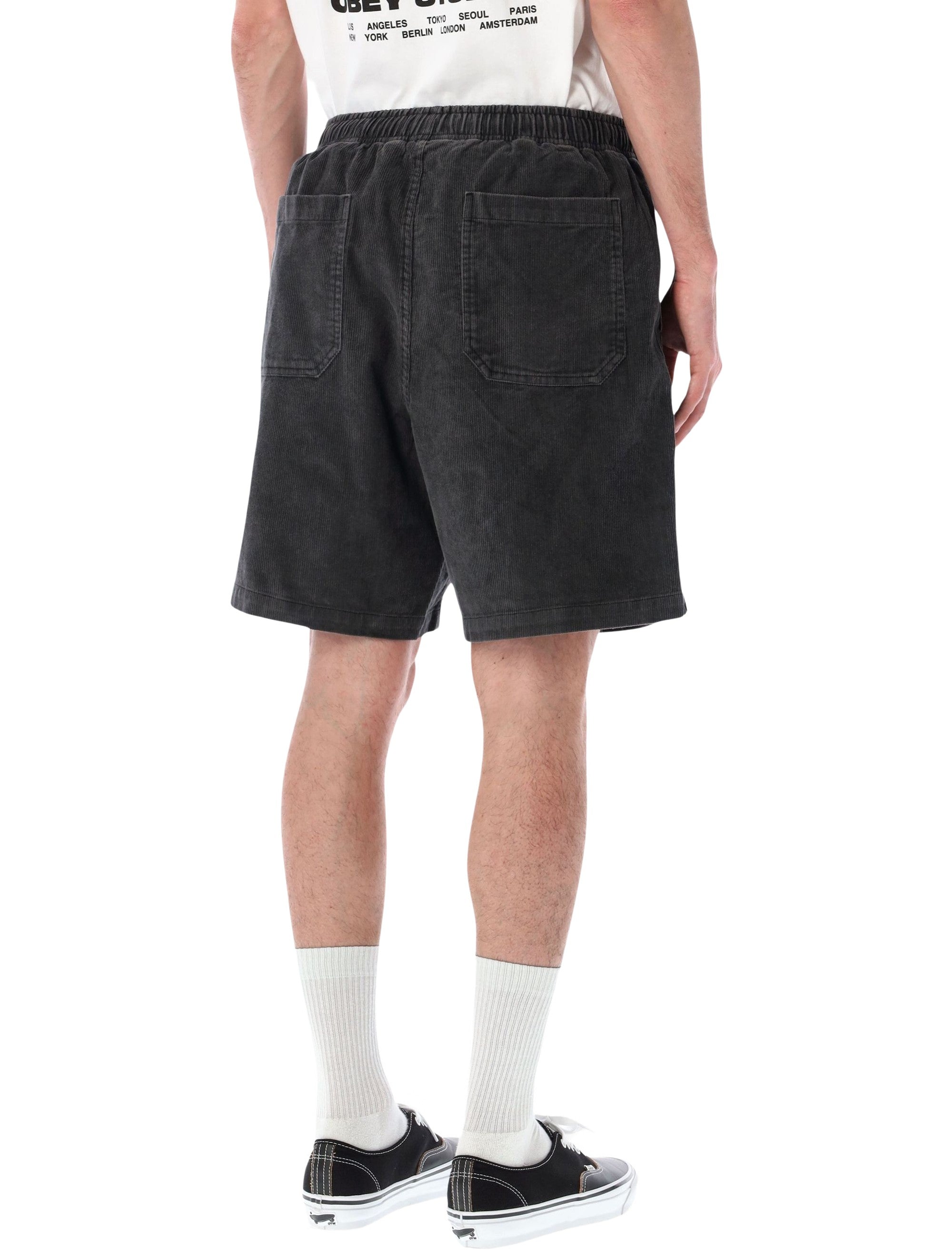 Obey Horizon corduroy cotton shorts Black Faded Wash