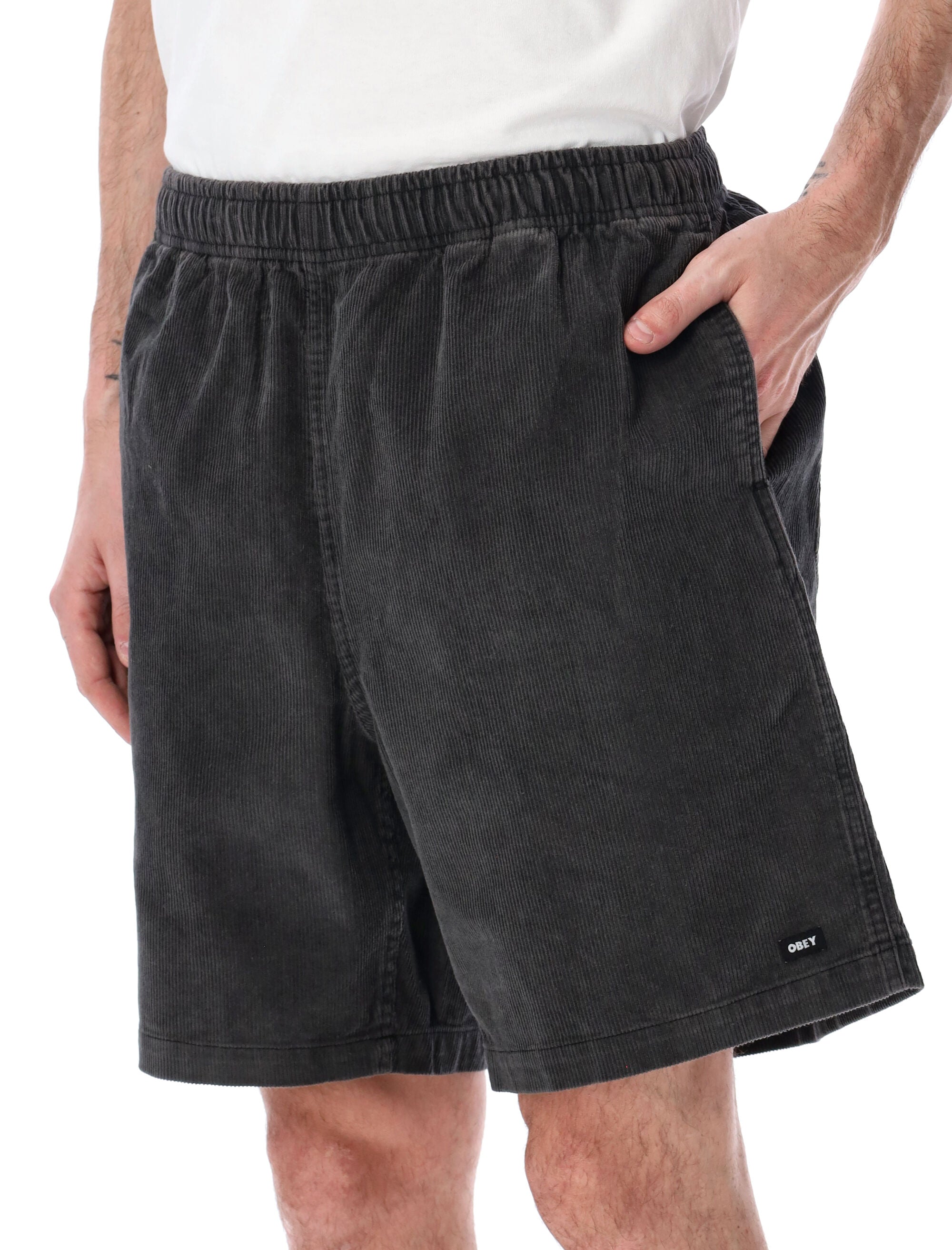 Obey Horizon corduroy cotton shorts Black Faded Wash