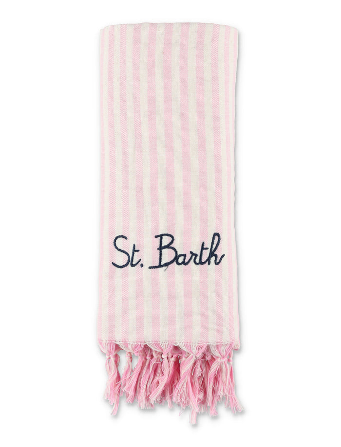 Mc2 Saint Barth Girls White And Pink Striped Beach Towel Cotton