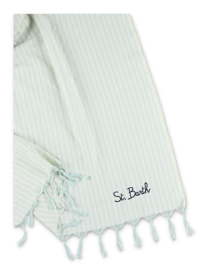 Mc2 Saint Barth Girls White And Light Blue Striped Beach Towel Cotton
