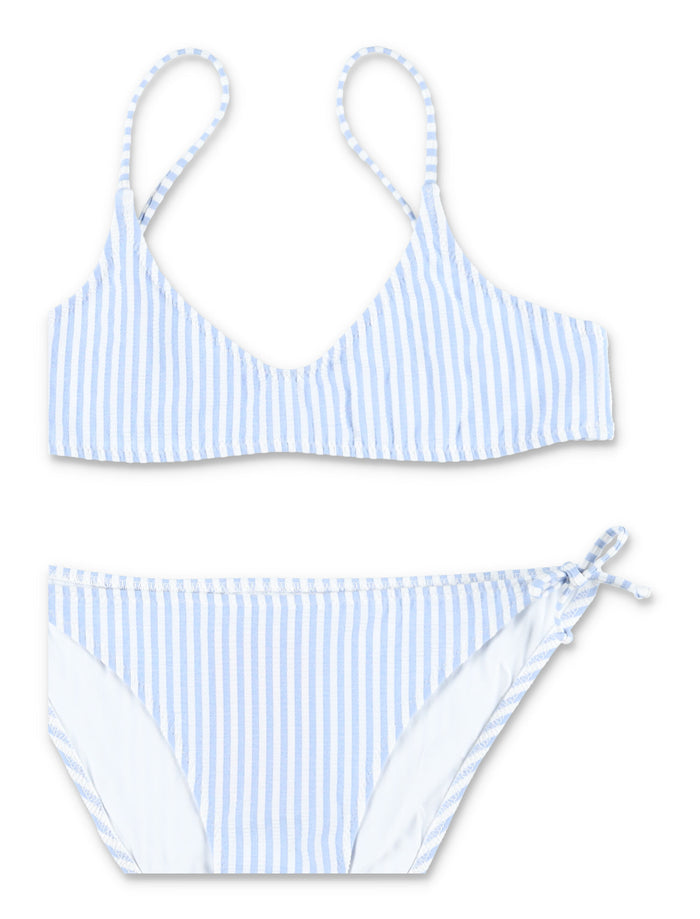 Mc2 Saint Barth Striped Seersucker Paloma Jr Bikini For Girls Blue Polyester