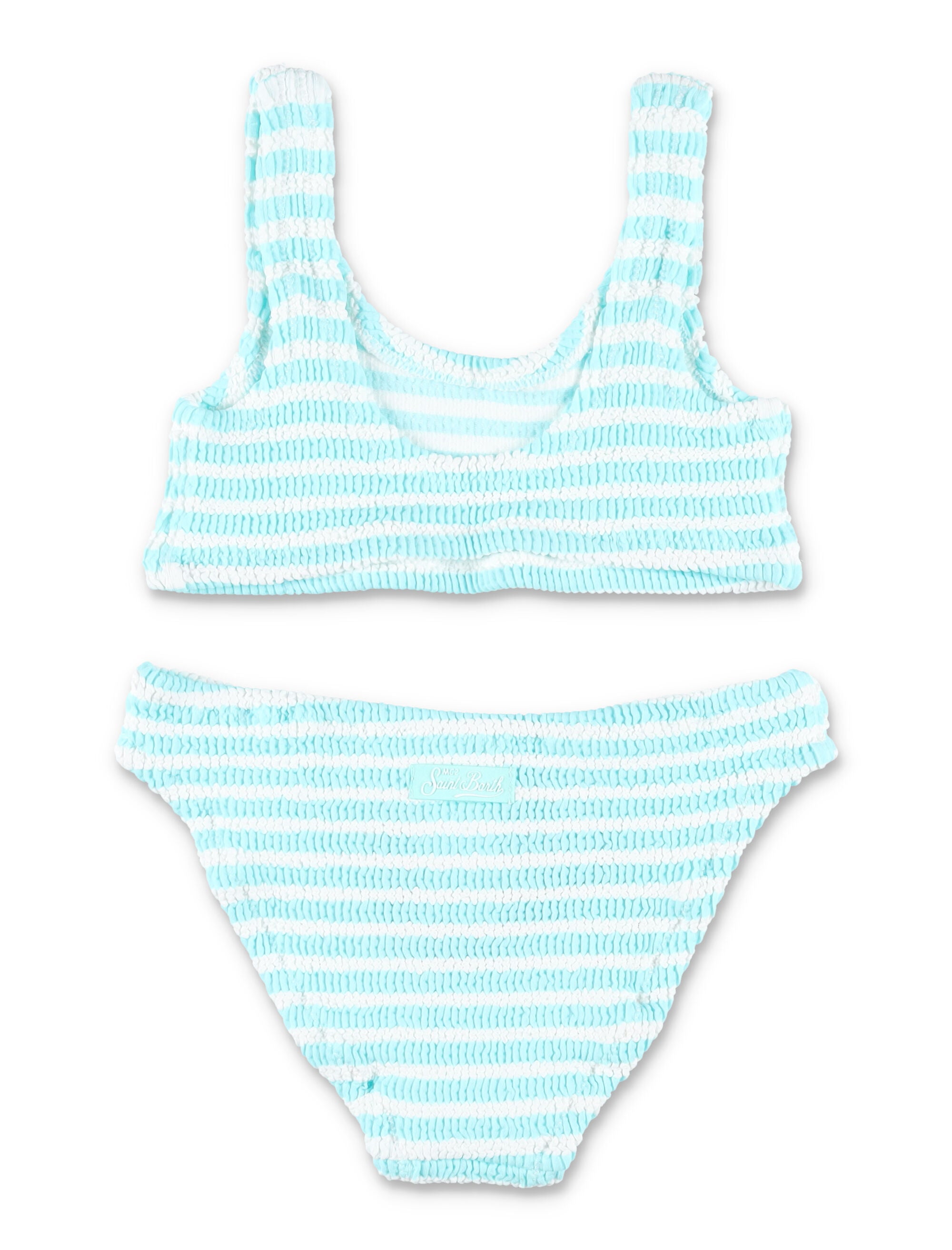 Mc2 Saint Barth Baker W Striped Crinkle Bikini For Girls Smeraldo Polyamide