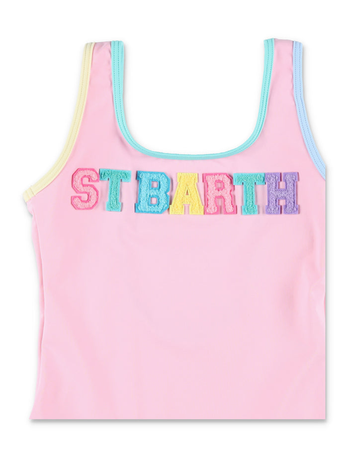Mc2 Saint Barth Cara String One-Piece With Logo For Girls Pink Polyamide Swimwear