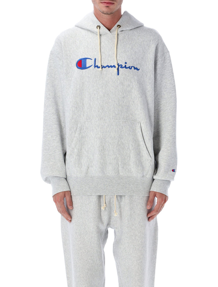 Champion Relaxed-Fit Hoodie With Logo Grey Mel Cotton Sweatshirt