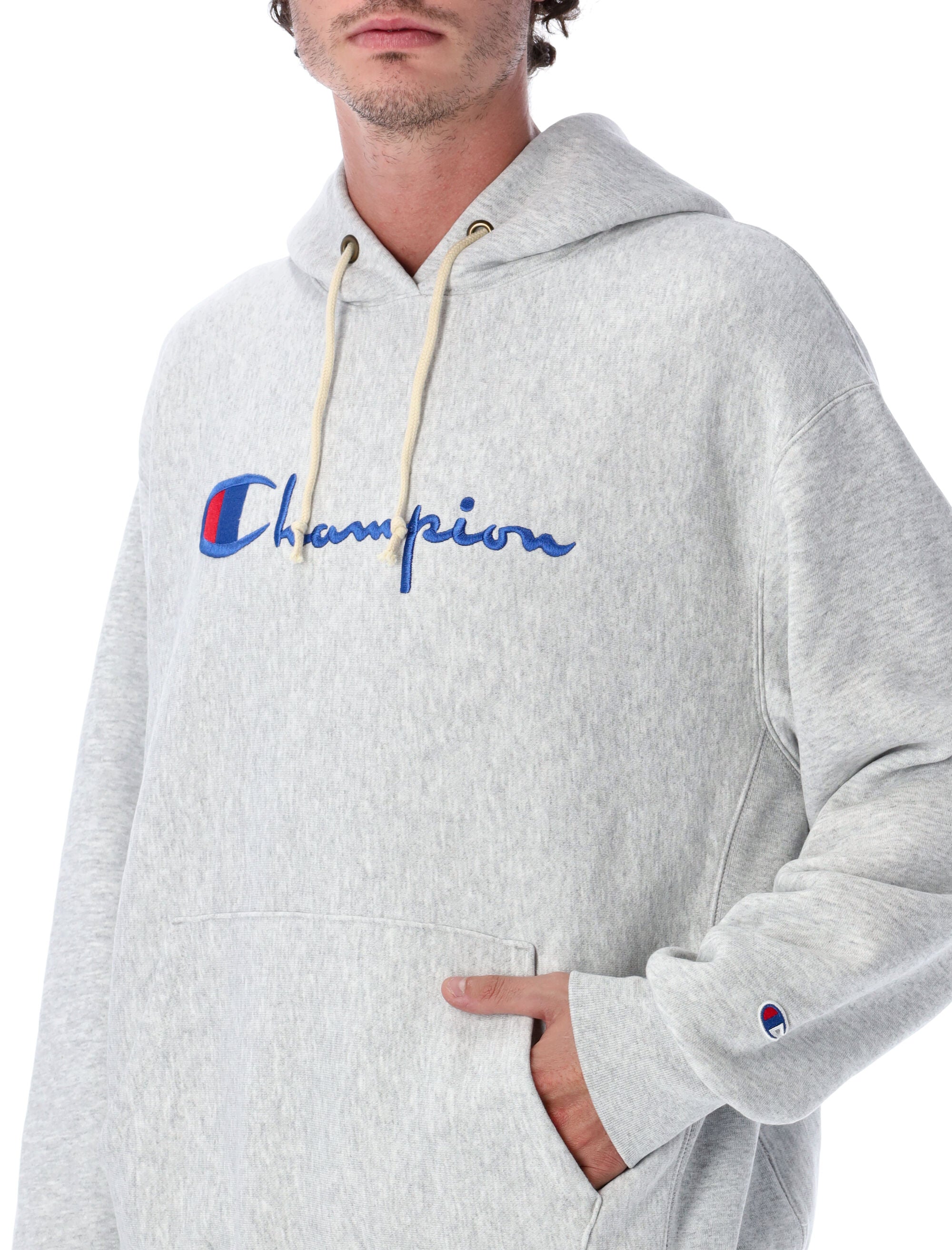 Champion Relaxed-Fit Hoodie With Logo Grey Mel Cotton Sweatshirt