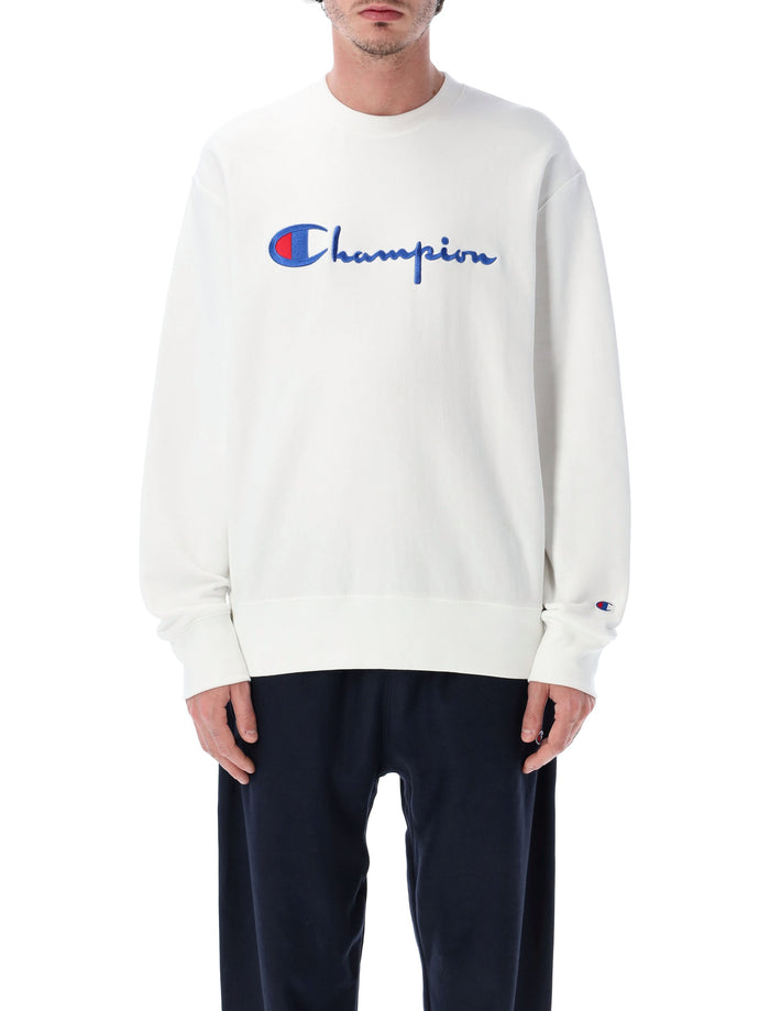 Champion Reverse Weave Crewneck Sweatshirt With Logo Wht Cotton