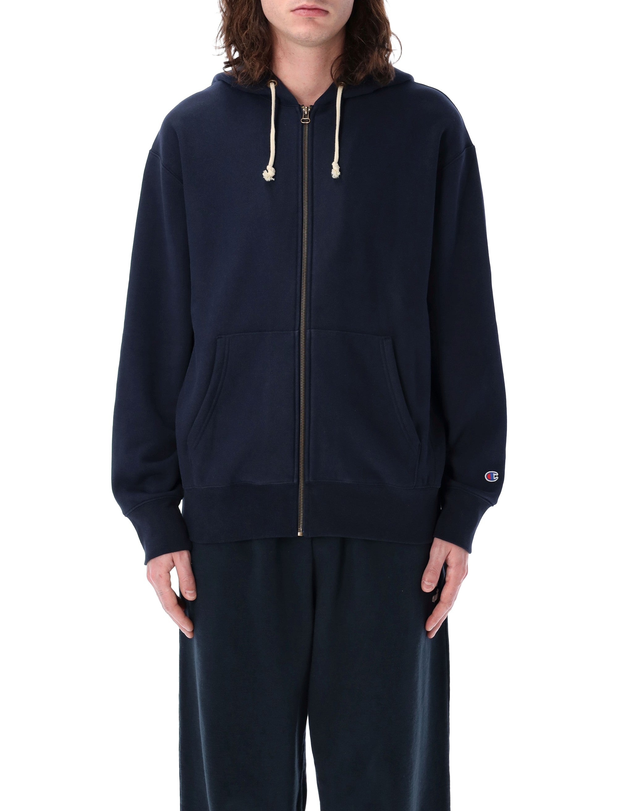 Champion Oversized Zip Hoodie Navy Cotton Sweatshirt