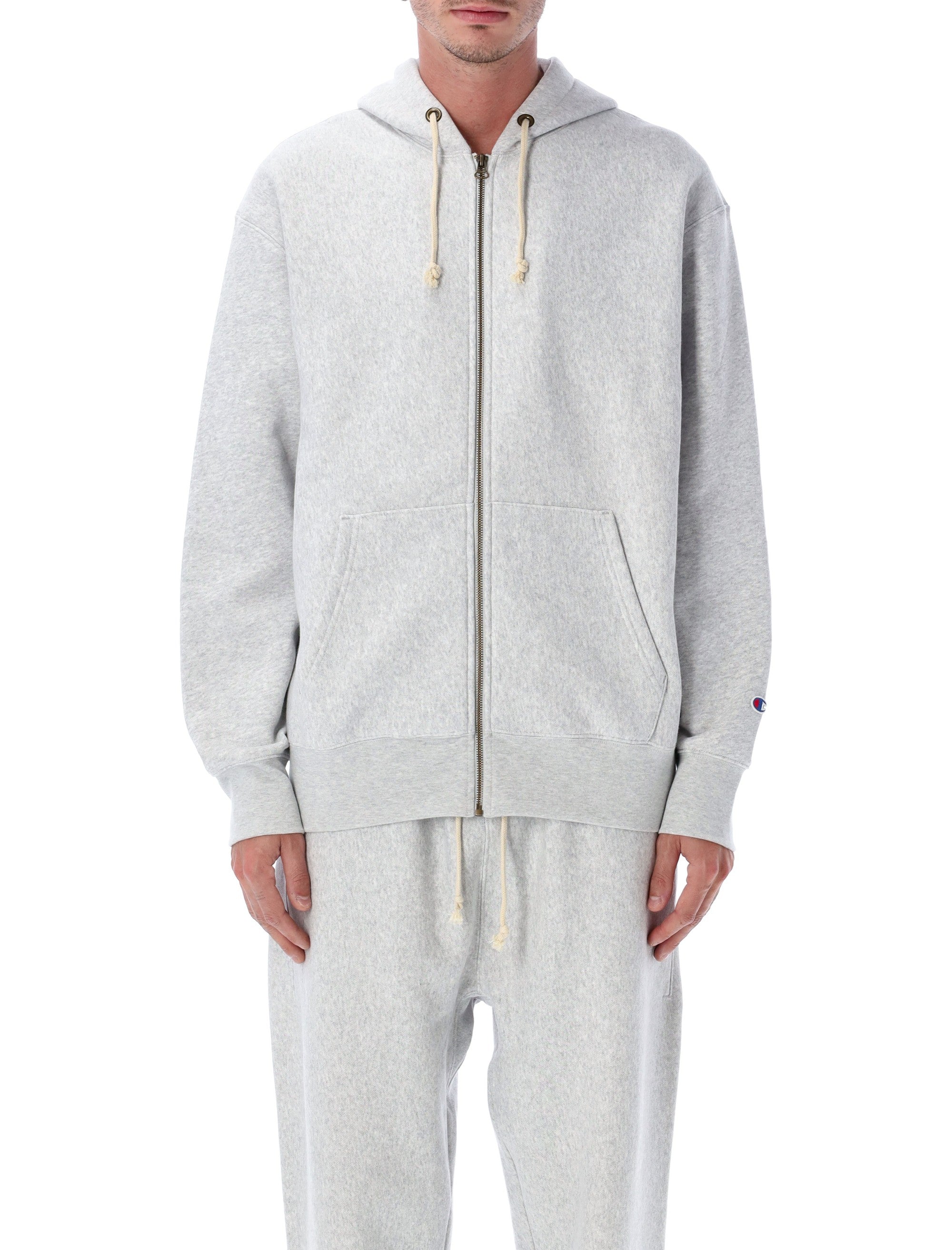 Champion Oversized Zip Hoodie Grey Mel Cotton Sweatshirt