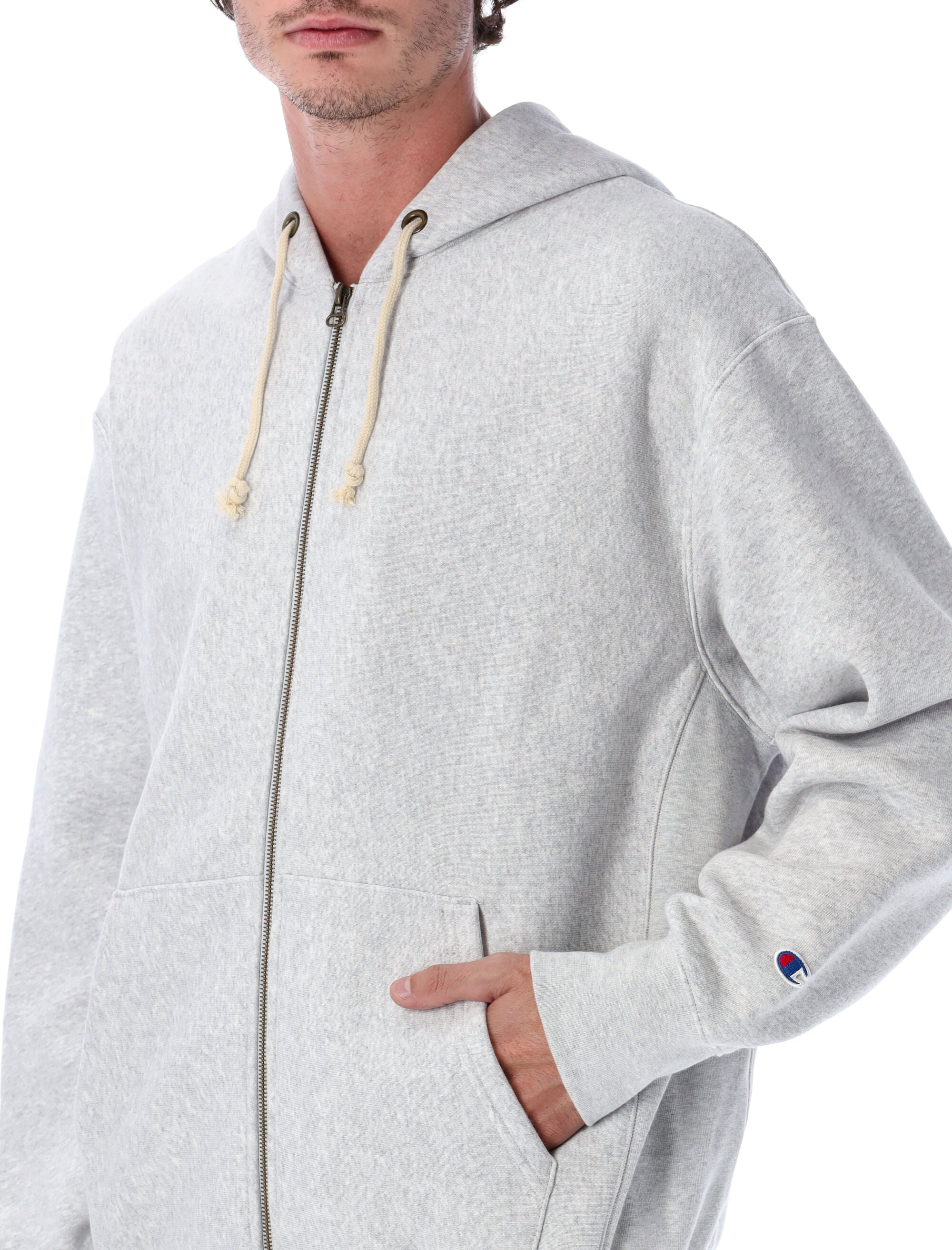 Champion Oversized Zip Hoodie Grey Mel Cotton Sweatshirt