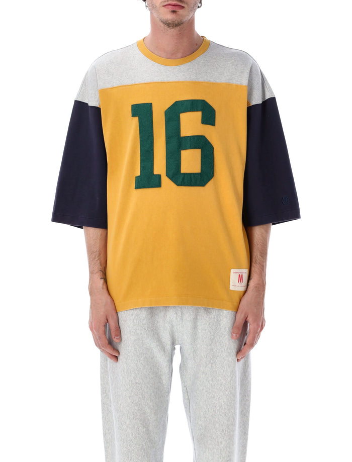 Champion Reverse Weave Colorblock T-Shirt Yellow Cotton Tshirt