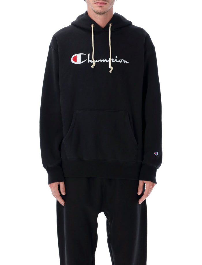 Champion Relaxed-Fit Hoodie With Logo Black Cotton Sweatshirt