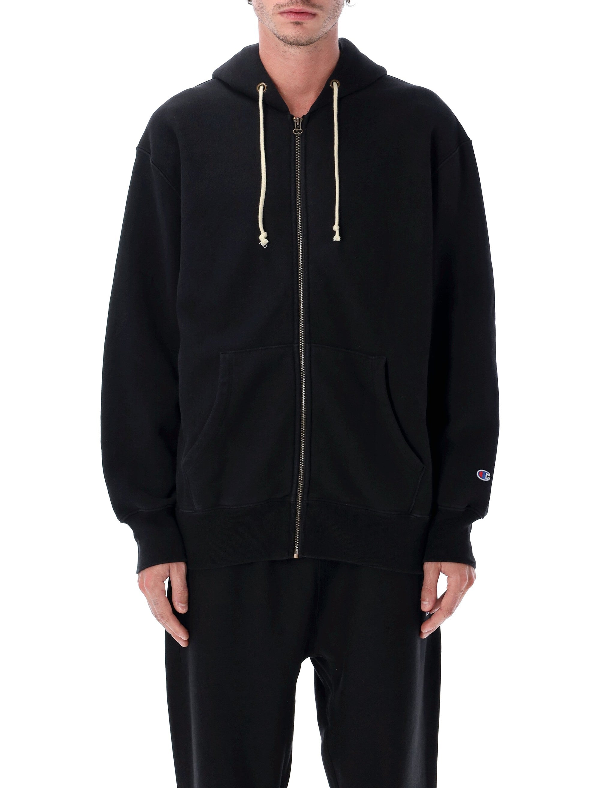 Champion Oversized Zip Hoodie Black Cotton Sweatshirt