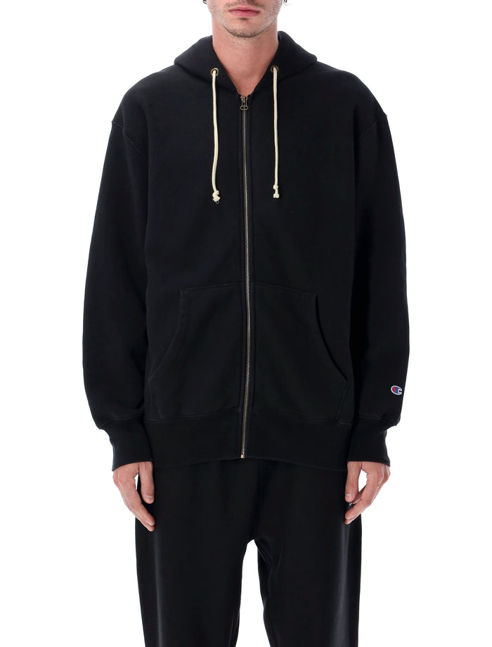 Champion Oversized Zip Hoodie Black Cotton Sweatshirt
