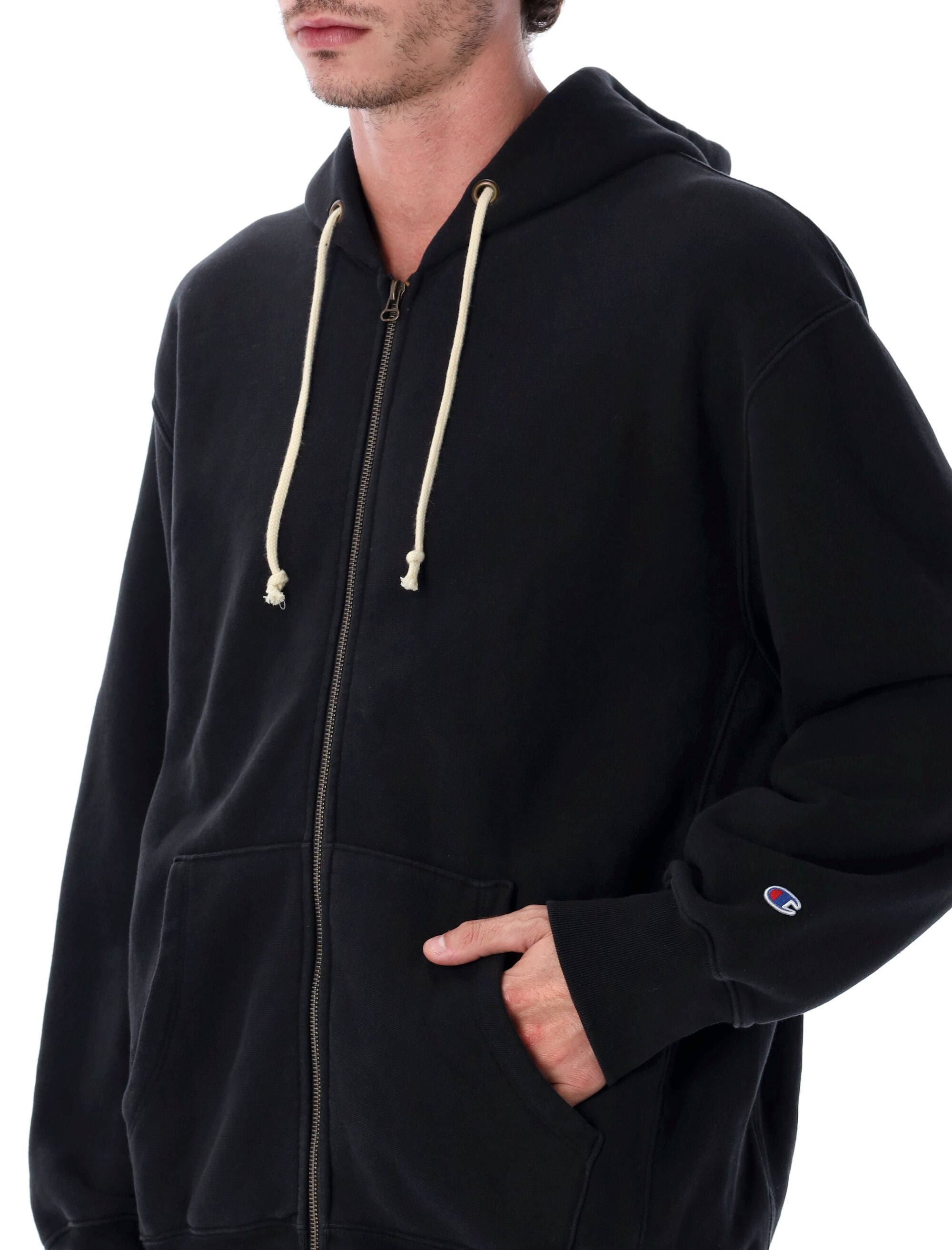 Champion Oversized Zip Hoodie Black Cotton Sweatshirt