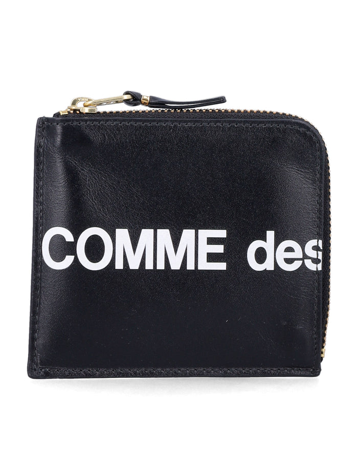 Comme Des Garçons Wallet Huge Logo Black Cowhide Leather