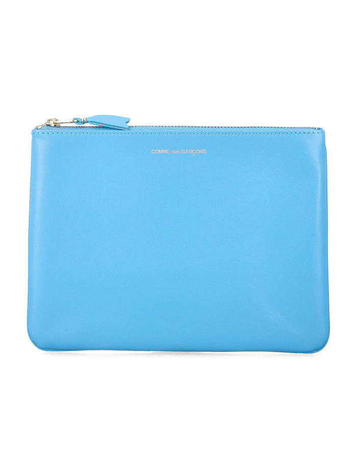 Comme Des Garçons Wallet Leather Zip Pouch Light Blue Calfskin