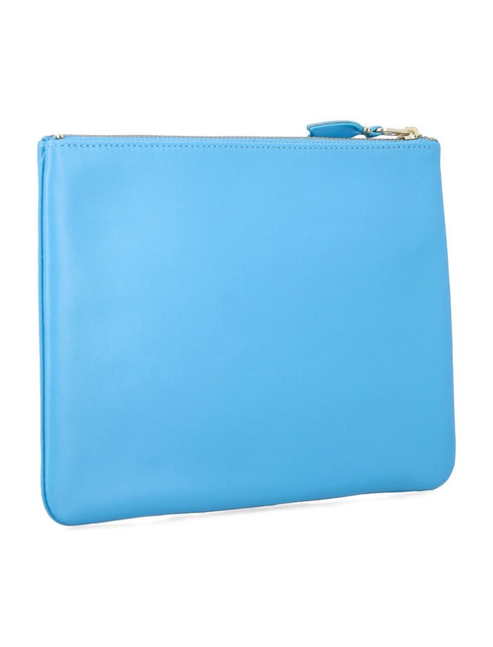 Comme Des Garçons Wallet Leather Zip Pouch Light Blue Calfskin
