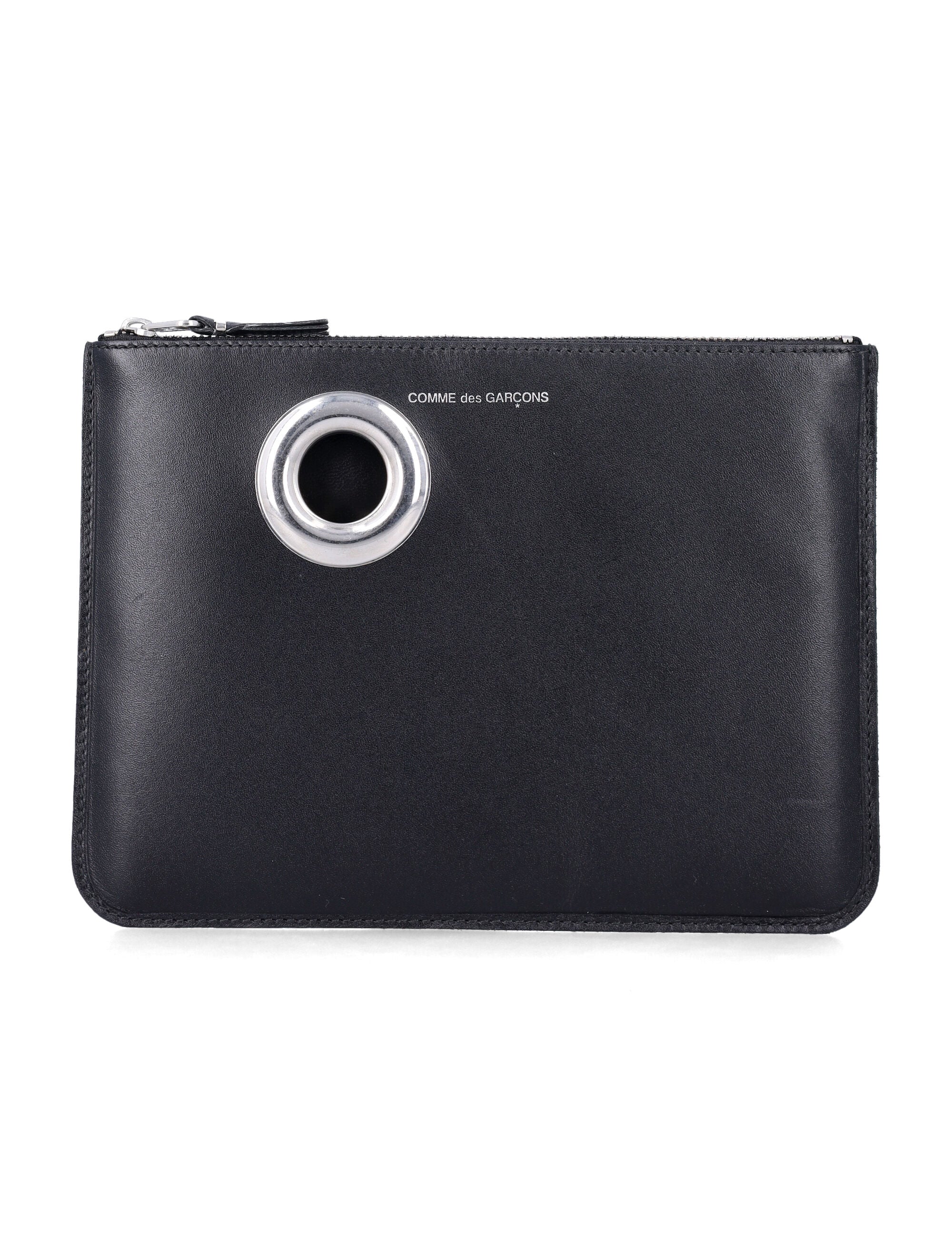 Comme Des Garçons Wallet Eyelet Zip Pouch Black Cowhide