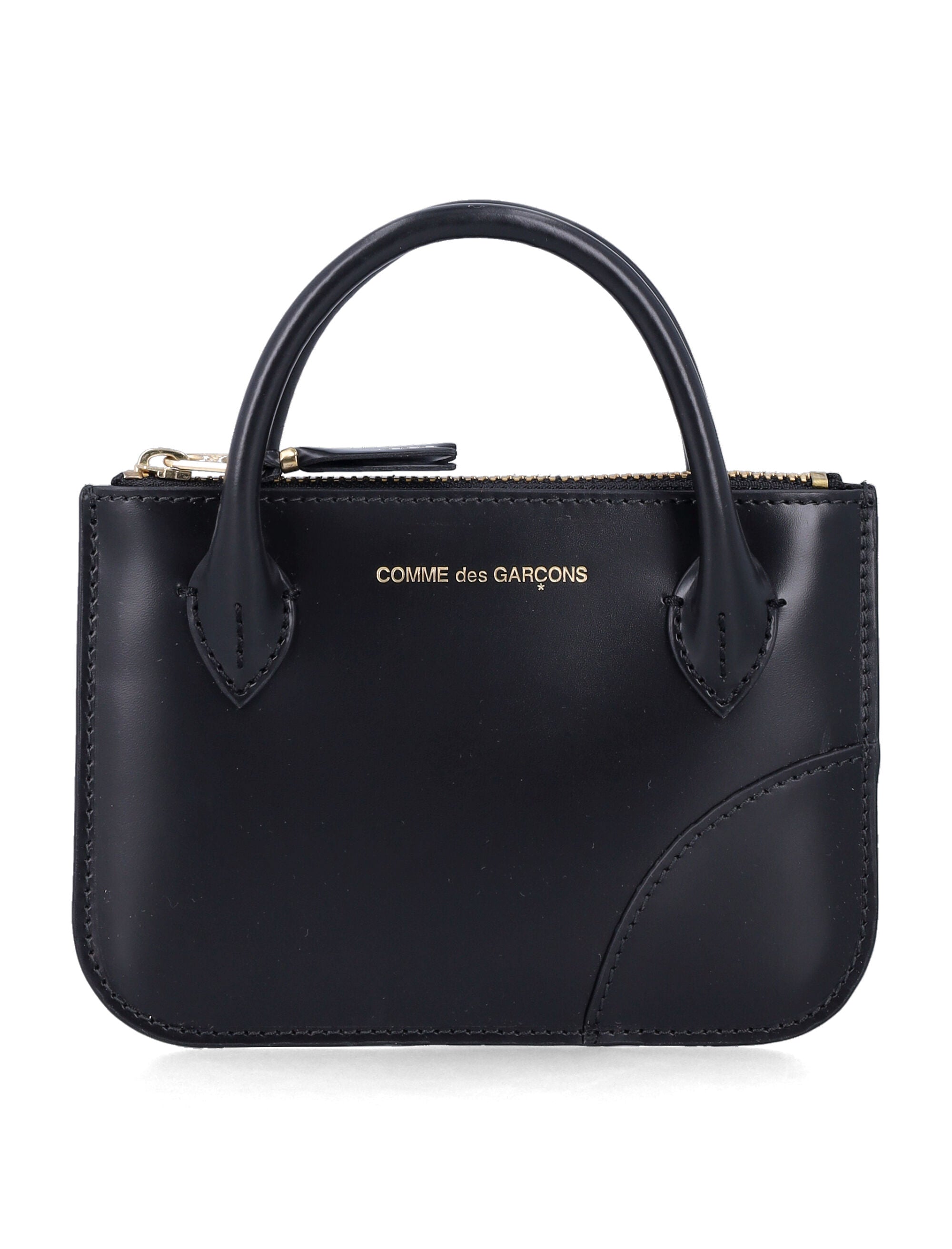 Comme Des Garçons Wallet Leather Mini Bag With Handles Black Cowhide