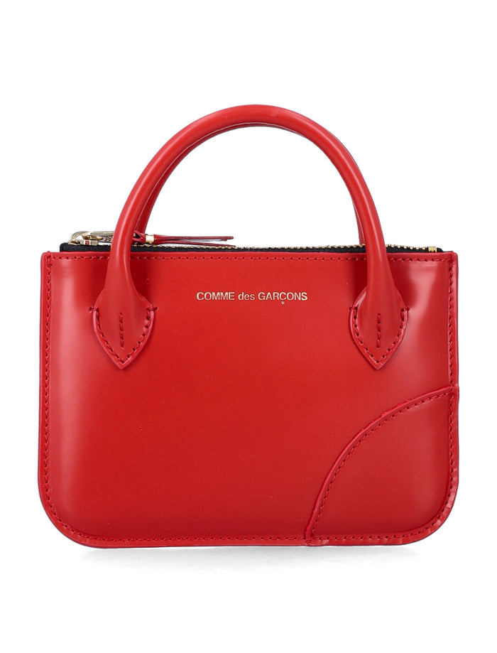 Comme Des Garçons Wallet Leather Mini Bag With Handles Red Cowhide