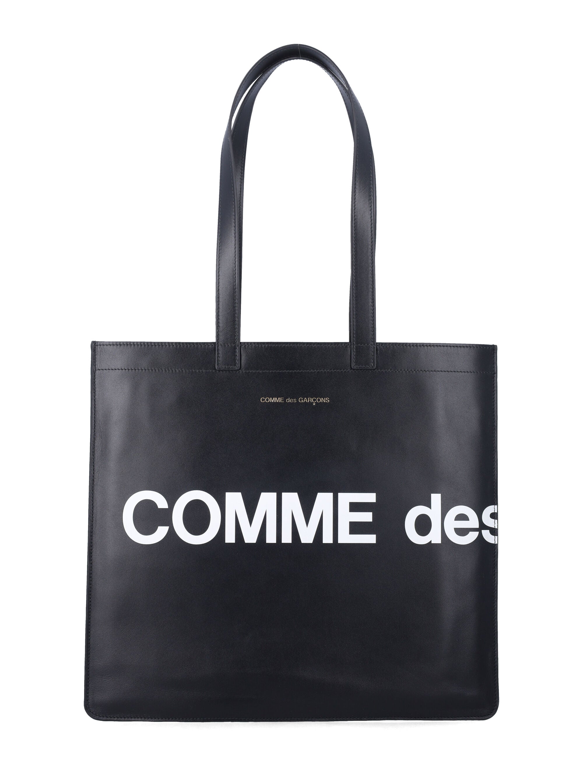 Comme Des Garçons Wallet Leather Logo Tote Black Cow Hide