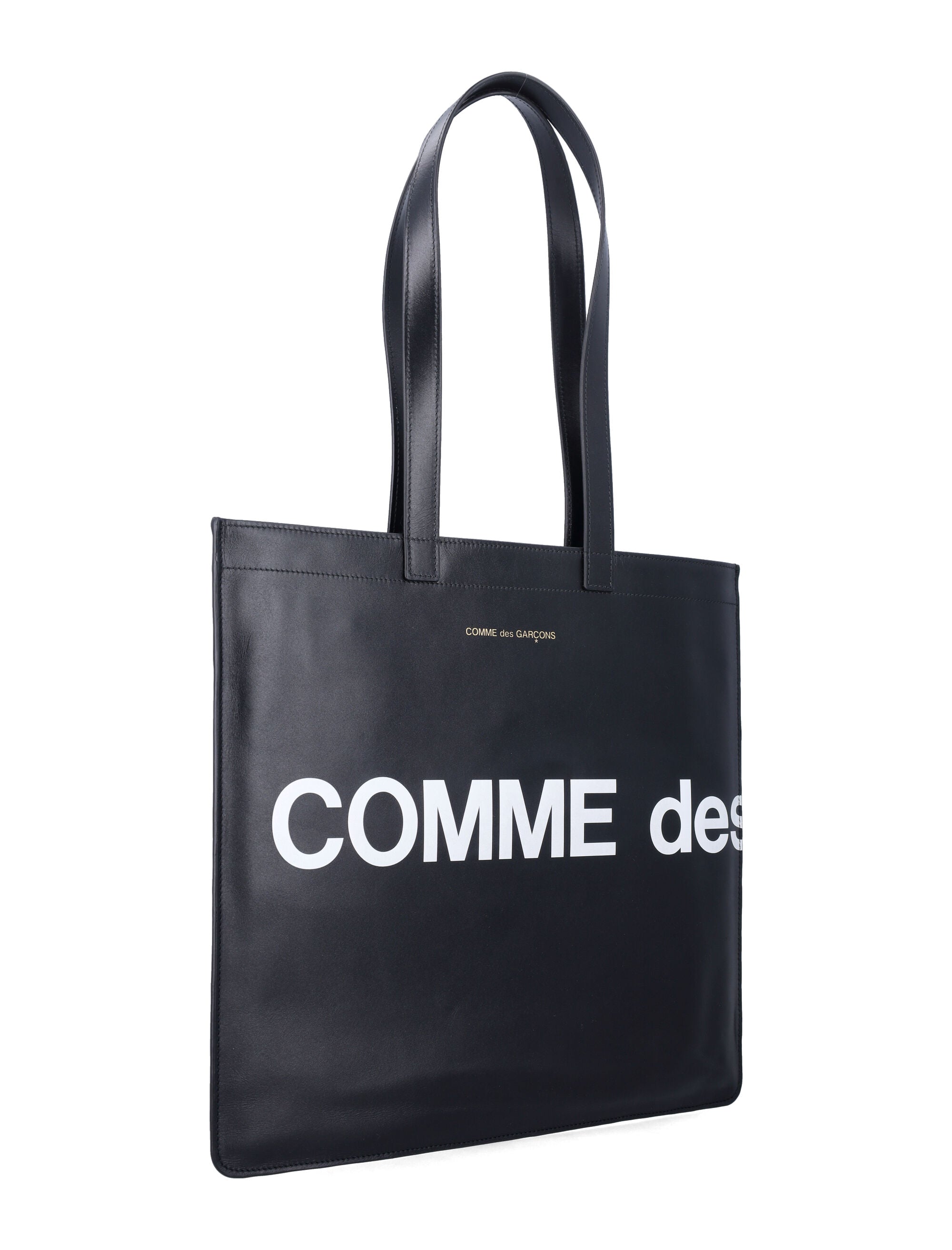 Comme Des Garçons Wallet Leather Logo Tote Black Cow Hide