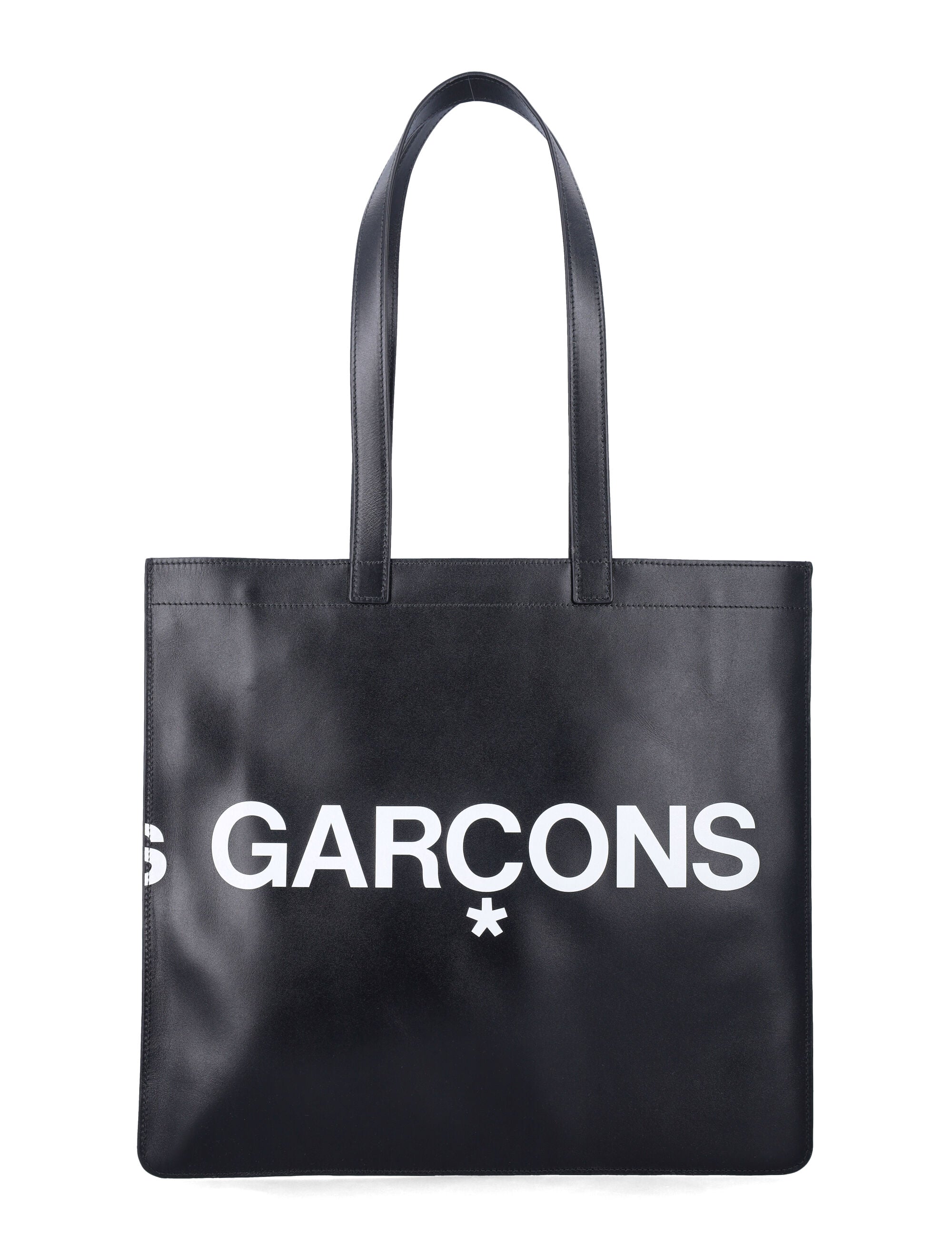Comme Des Garçons Wallet Leather Logo Tote Black Cow Hide