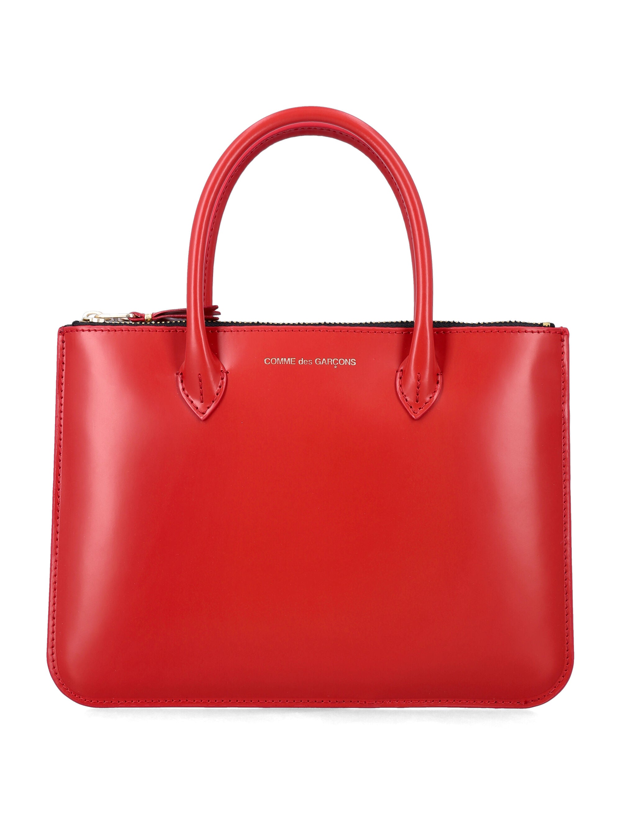 Comme Des Garçons Wallet Black Leather Bag With Handles Red Cowhide