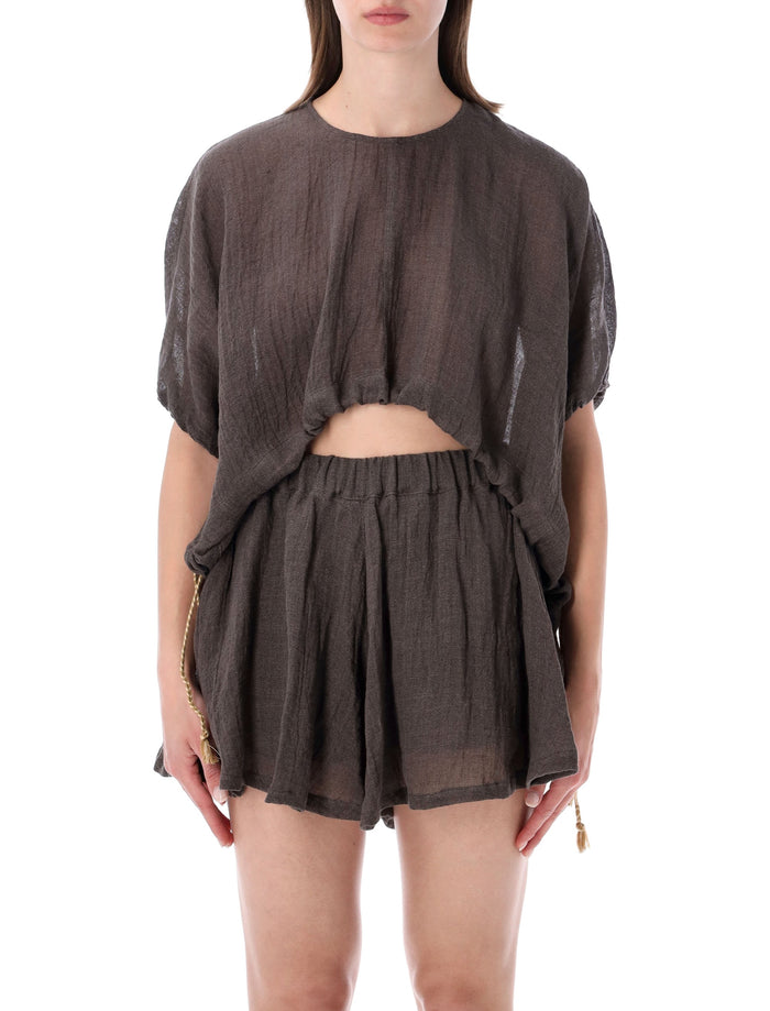 Lino Cropped Linen Blouse Fumo Top