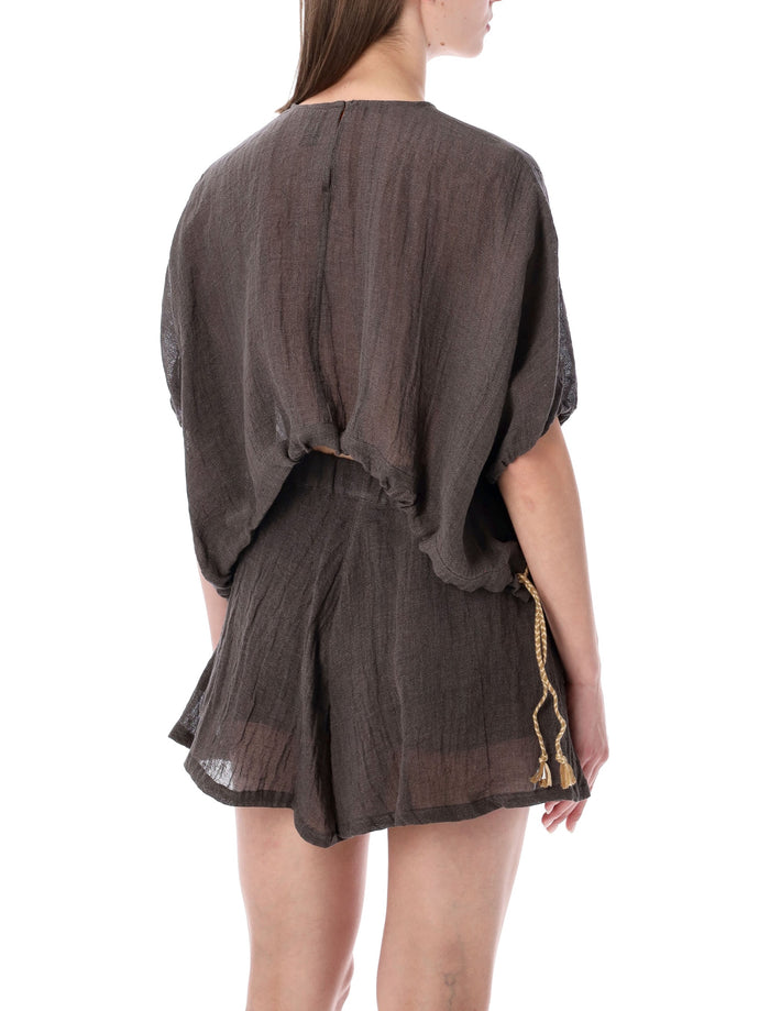 Lino Cropped Linen Blouse Fumo Top
