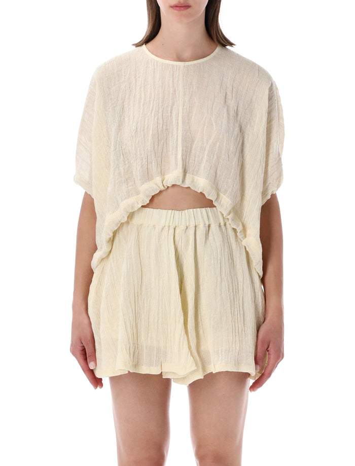 Lino Cropped Linen Blouse Naturale Top