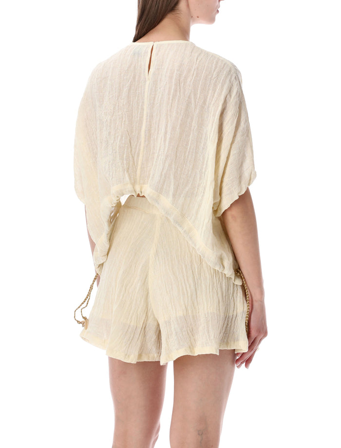 Lino Cropped Linen Blouse Naturale Top