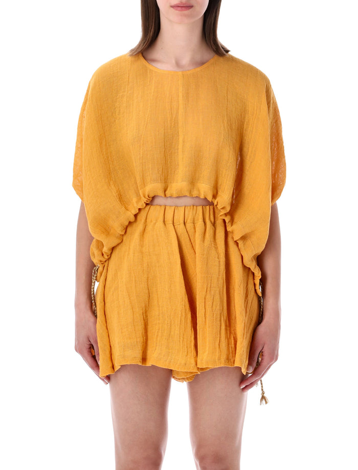 Lino Cropped Linen Blouse Zafferano Top