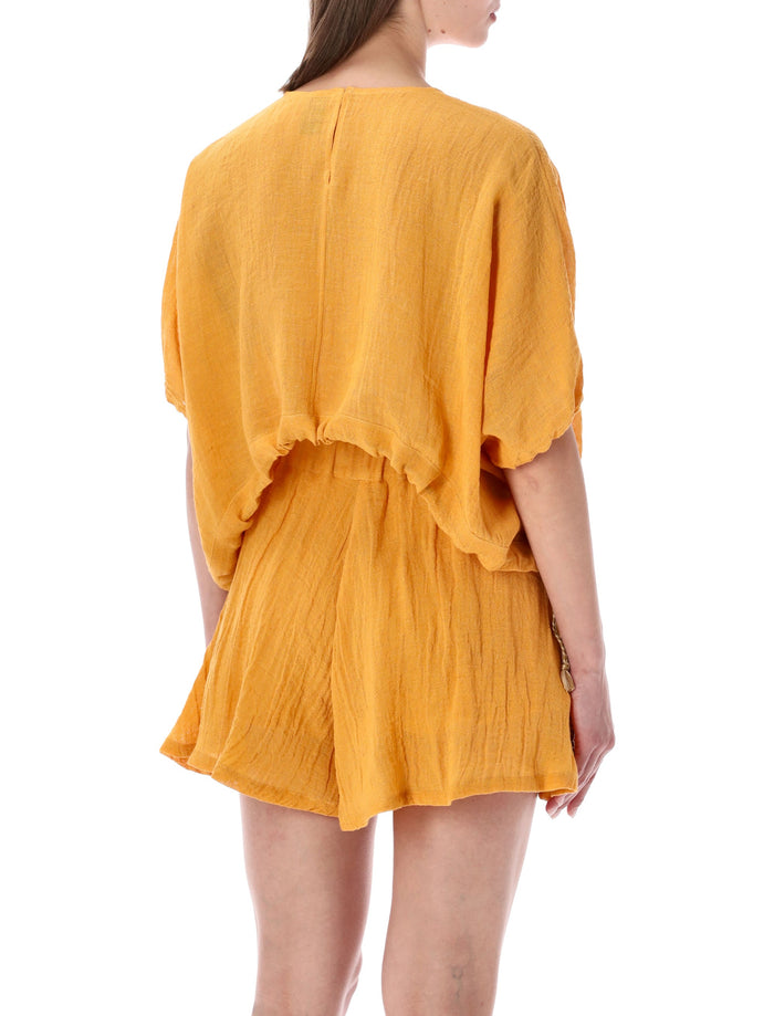 Lino Cropped Linen Blouse Zafferano Top