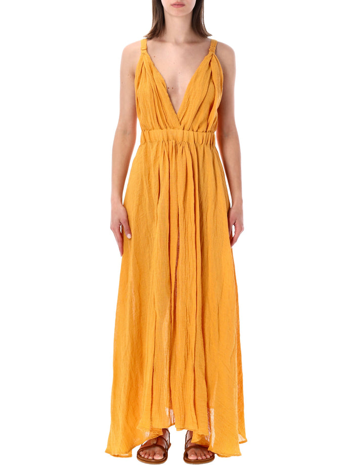 Lino Crinkle Linen Dress Zafferano