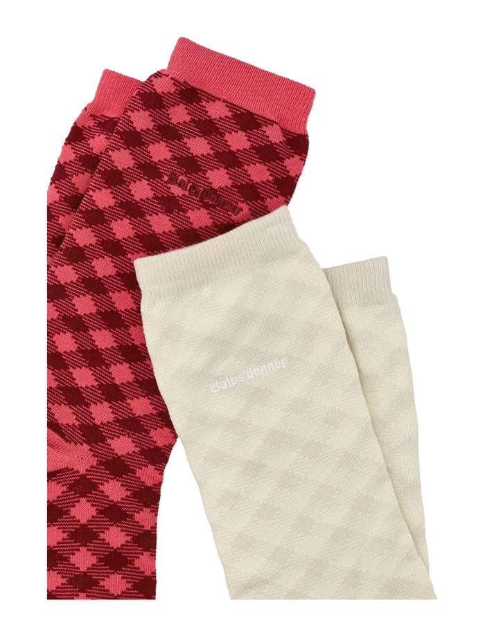 Adidas X Wales Bonner Checked Sock Set Cream White Pink Brown Cotton Socks