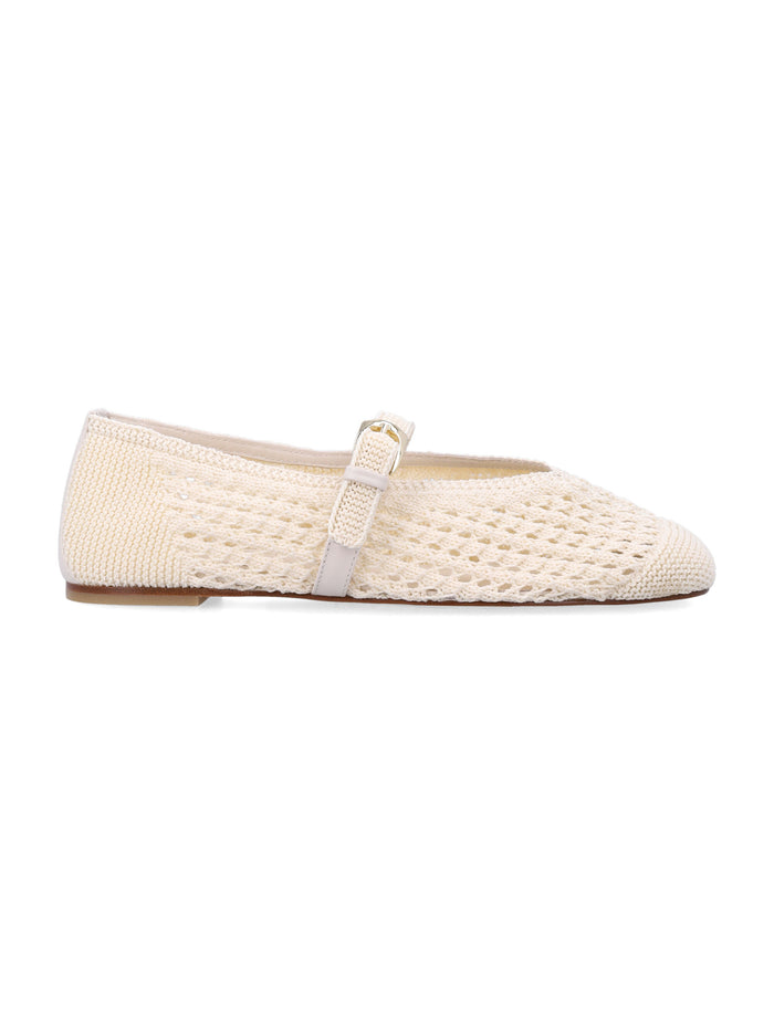 Stuart Weitzman Ecru Crochet Leora Mary Jane Flat Chalk Upper Shoes