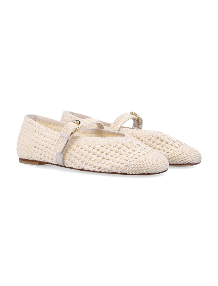 Stuart Weitzman Ecru Crochet Leora Mary Jane Flat Chalk Upper Shoes