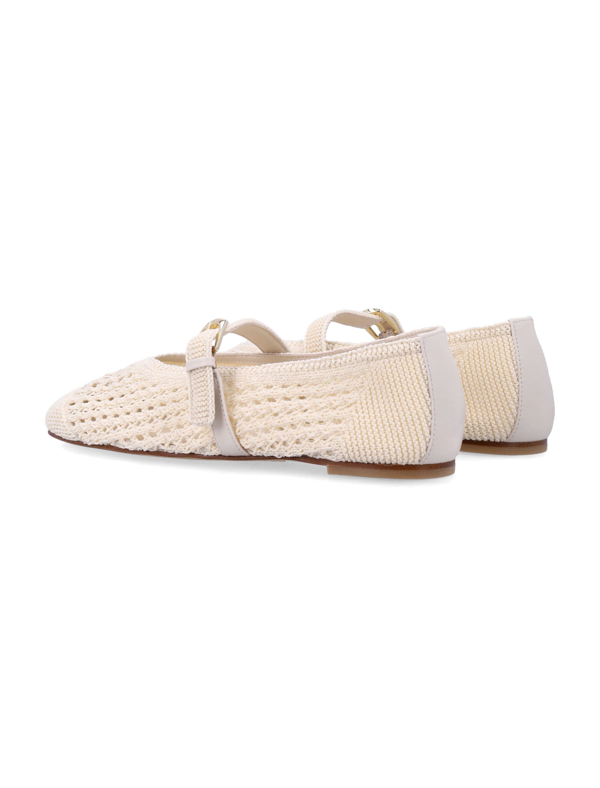 Stuart Weitzman Ecru Crochet Leora Mary Jane Flat Chalk Upper Shoes