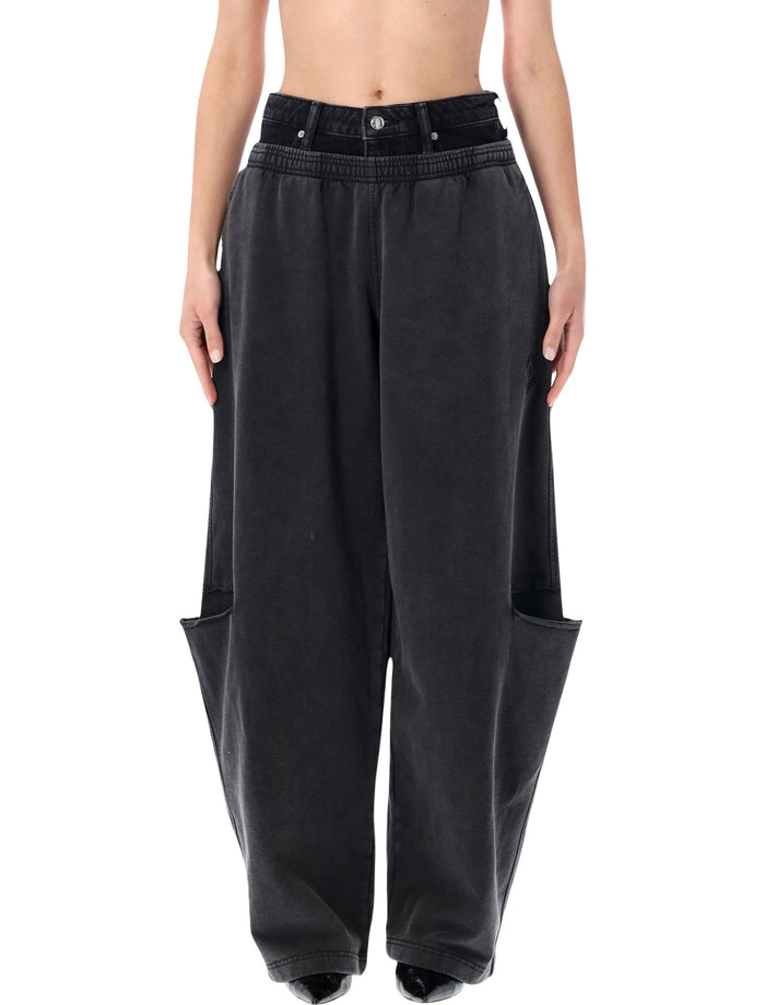 Alexander Wang Slashed Sweatpants With Denim Waistband Washed Black/grey Cotton
