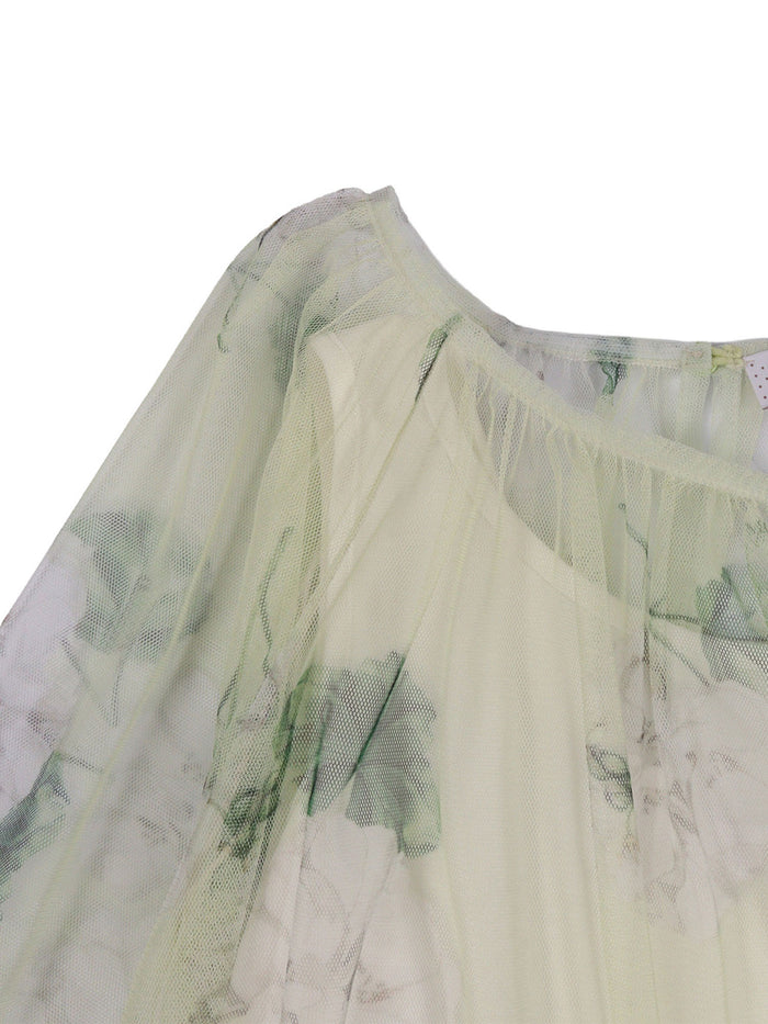 TULLE TOP Green Cotton Elastane