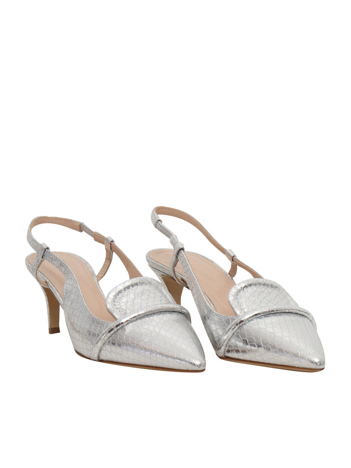 Silver leather sling back Goat Pump