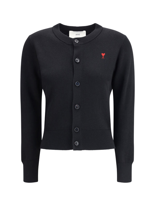 AMI Paris 100% Merino Wool cardigan in black