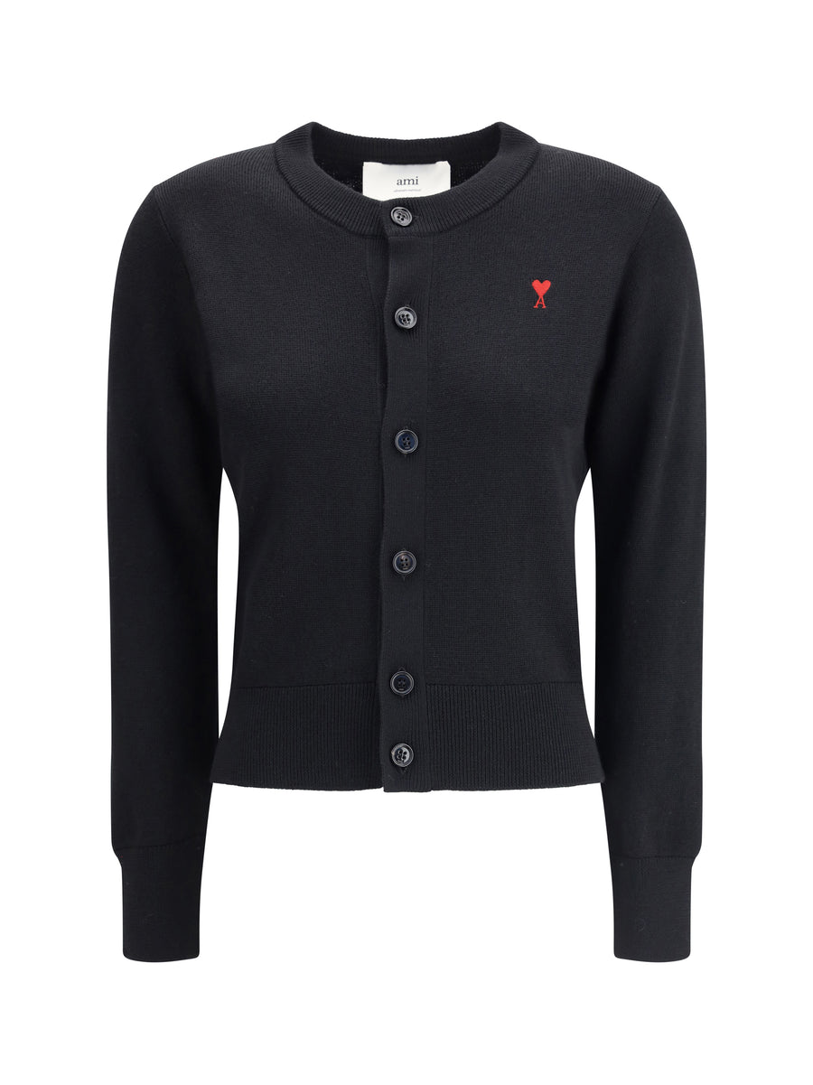 AMI Paris 100% Merino Wool cardigan in black
