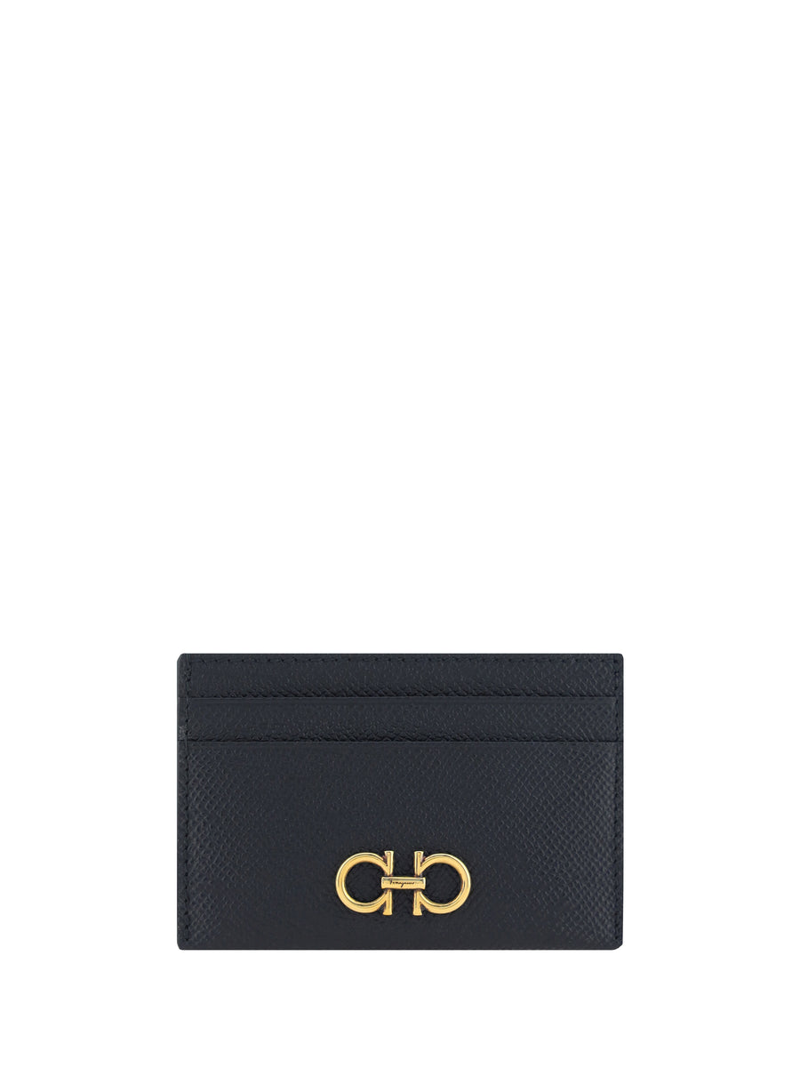 Ferragamo 100% Calf Leather Bos Taurus card case in black