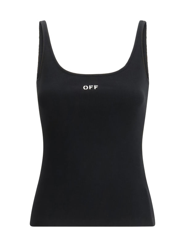 Off Stamp Rib Tank Top Black-white Cotton; Elastane