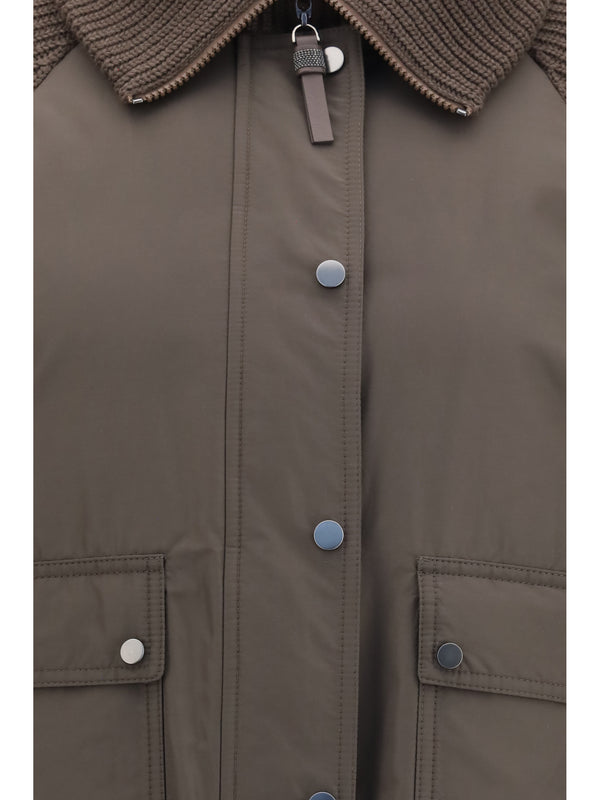 Down Jacket With Wool Sleeves Brown Outer: Polyester Puffer