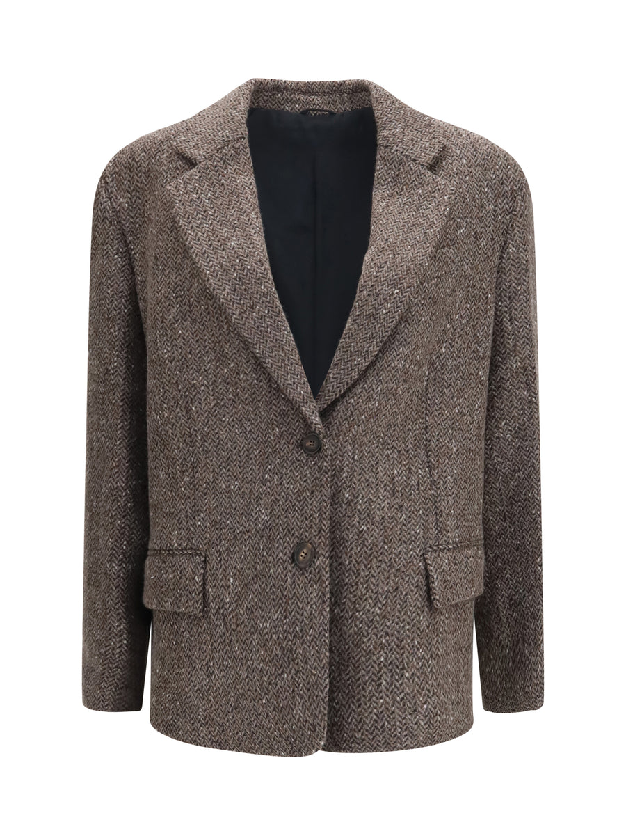 Single-Breasted Virgin Wool Blend Jacket Marrone/nero