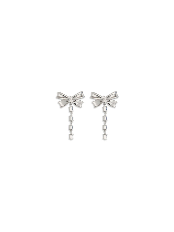 Drop Earrings Crystal Bow Silver Brass
